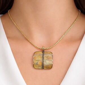 Monet gold tone necklace square pendant iridescent accents collectible 16 in
